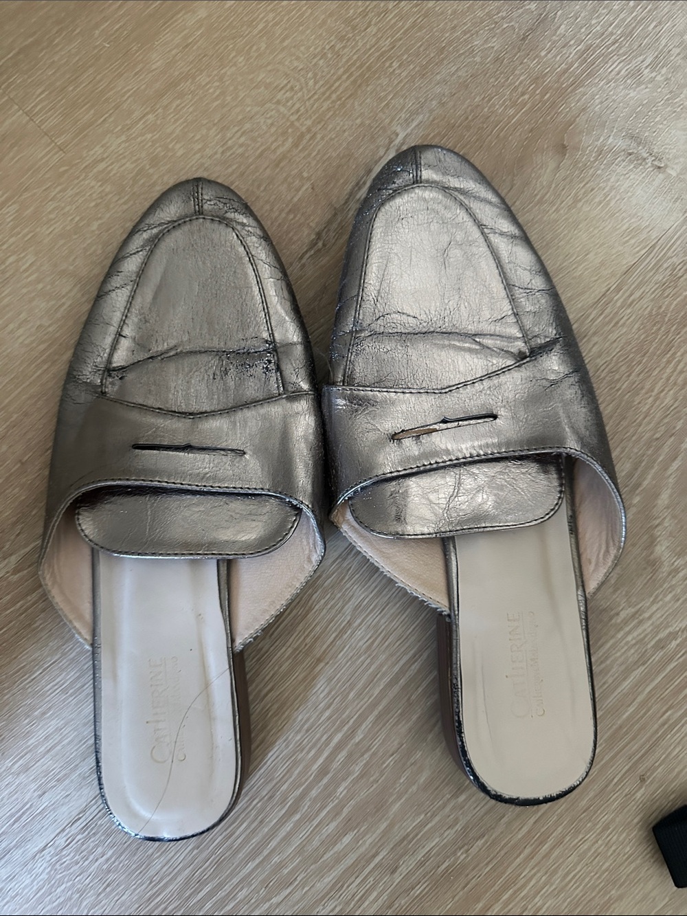 Metallic Silver Slip-On Women's Loafers